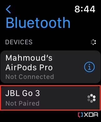 Apple Watch Bluetooth settings highlighting JBL Go 3 speaker