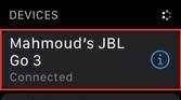 Apple Watch Bluetooth settings highlighting JBL Go 3 speaker