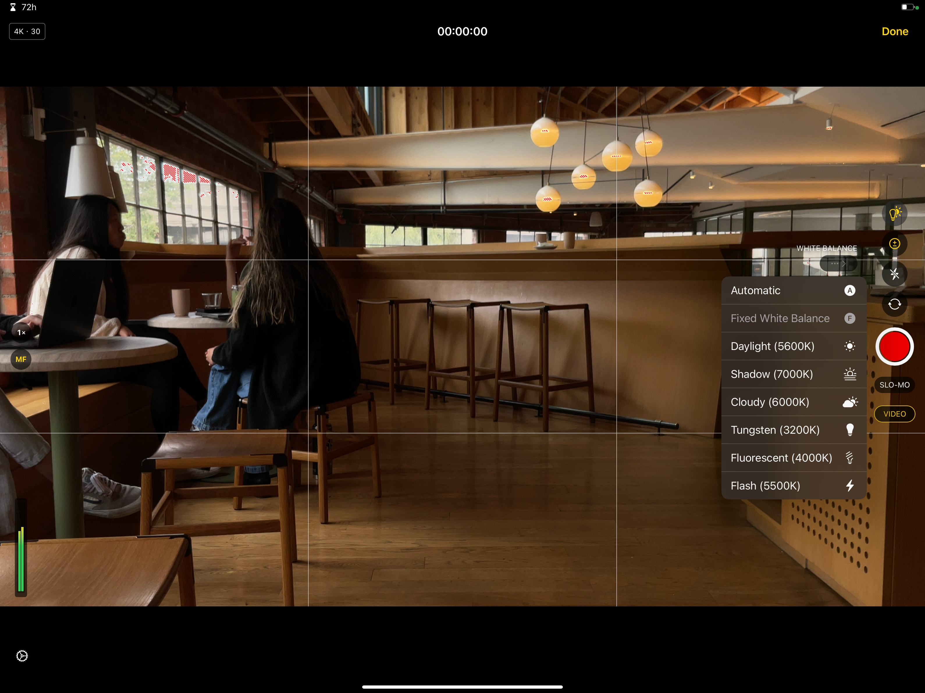 The camera app inside Final Cut Pro for iPad adjusting exposure
