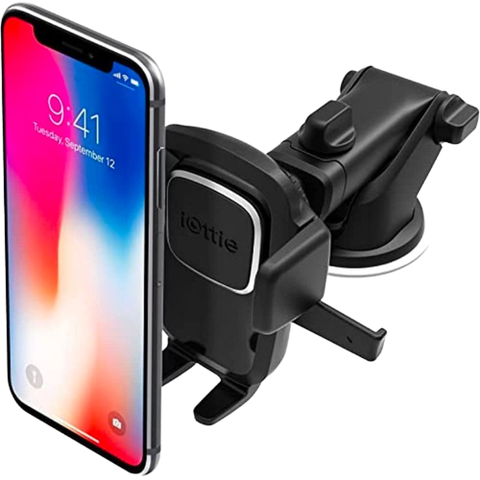 A render of the iOttier Easy One Touch 4 car mount shown holding an iPhone X.