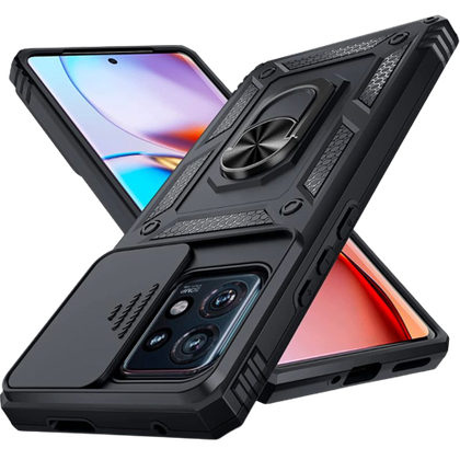 A render showing the Janmitta shockproof case for moto Edge+ in black color.