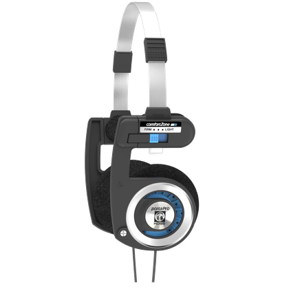  Product image of a pair of Koss Porta Pro headphones seen from the side on a transparent background.