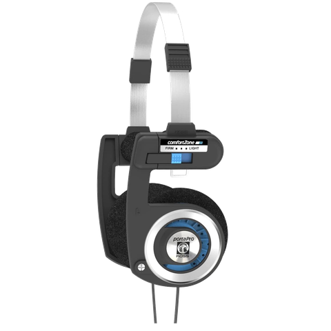  Product image of a pair of Koss Porta Pro headphones seen from the side on a transparent background.