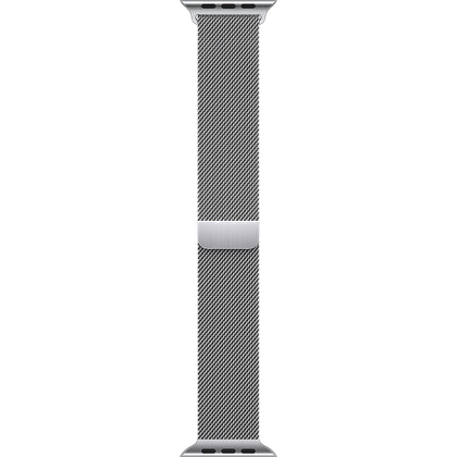 The Milanese Loop 45mm Apple Watch band in silver.