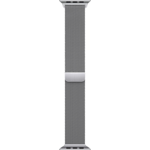 The Milanese Loop 45mm Apple Watch band in silver.
