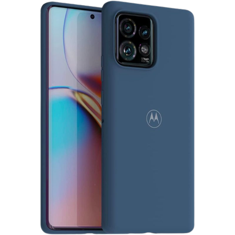 A render of the Motorola soft protective case for Edge+ 2023 in blue color.