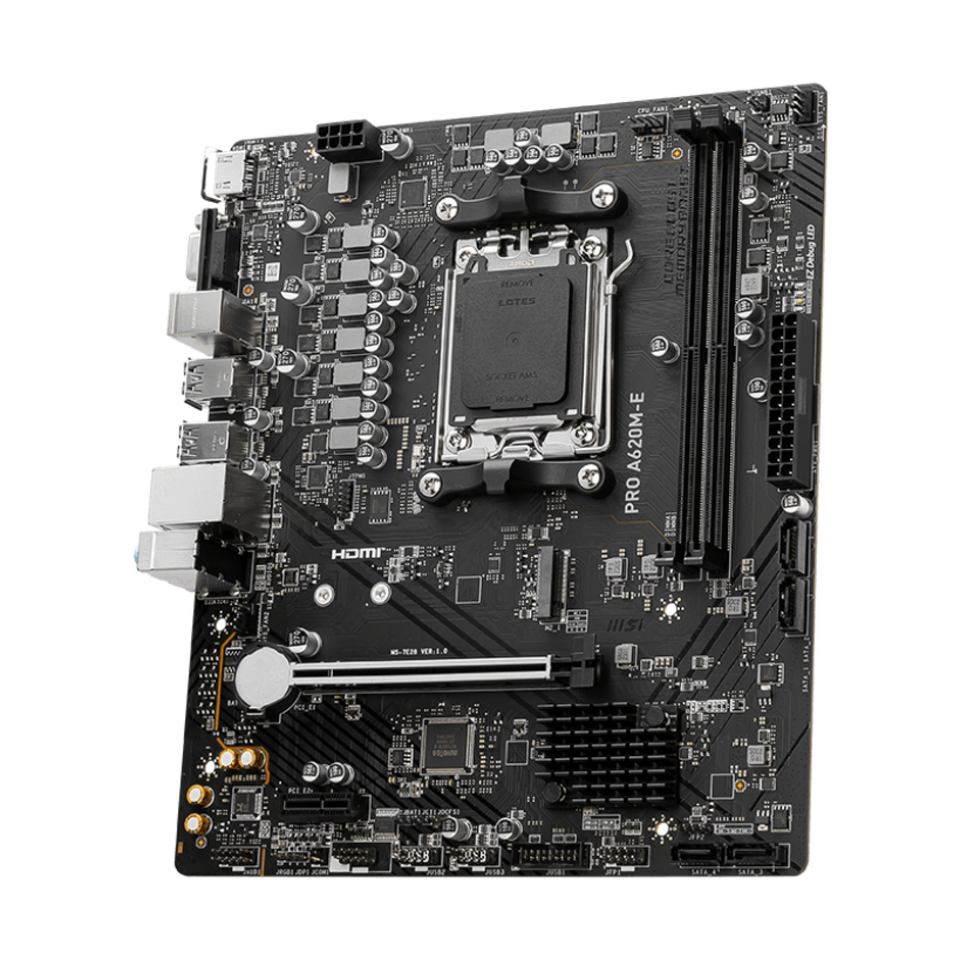 The MSI Pro A620M-E motherboard.