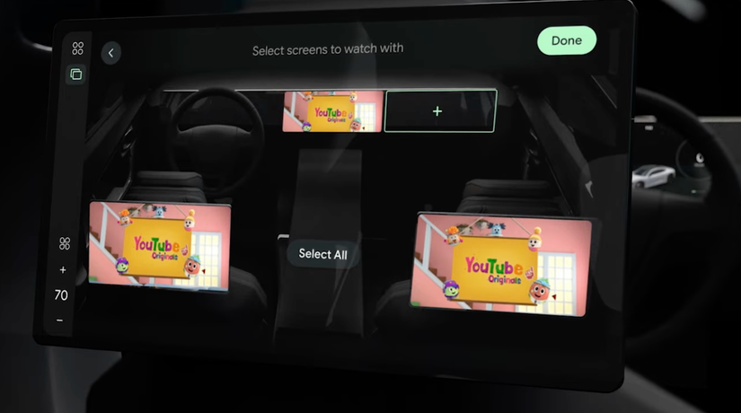 An image showing an interface to select the screen to share media within a car.