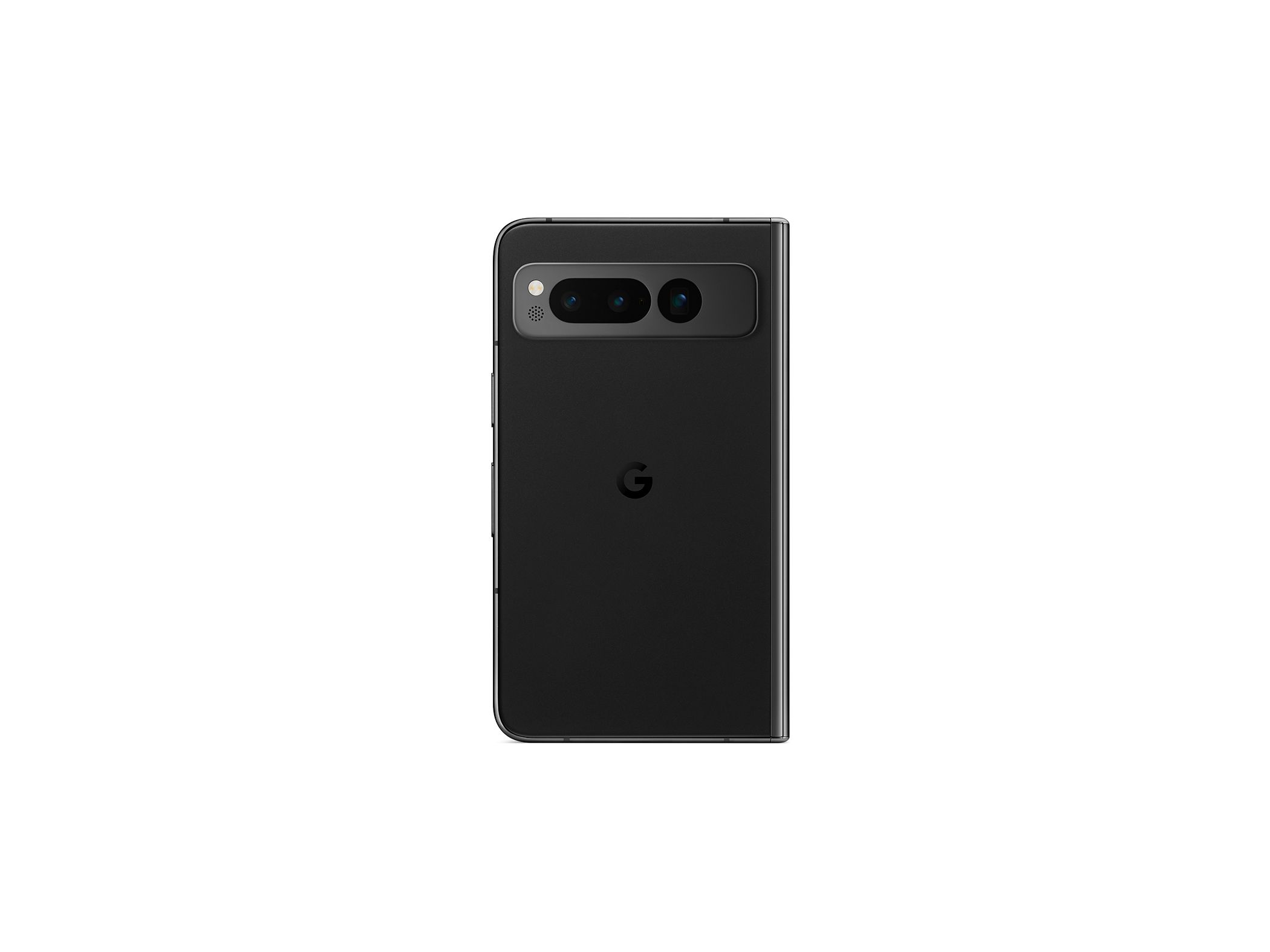 Obsidian Google Pixel Fold closed showing back panel on white background.