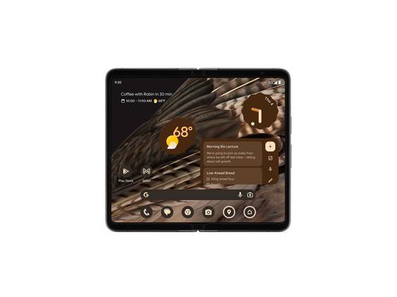 Obsidian Google Pixel Fold opne showing inner screen on white background.