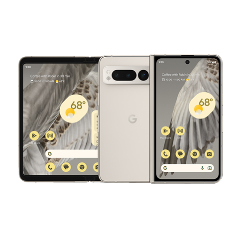 Porcelain Google Pixel Fold on transparent background.