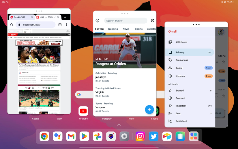 Opening three apps in floating windows