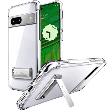 A render showing the Silverback kickstand clear case for Pixel 7.
