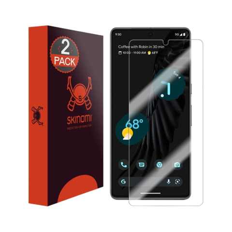 Skinomi TechSkin TPU FIlm for Pixel 7a on transparent background.