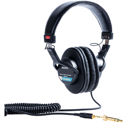 Product image of a pair of Sony MDR7506 headphones on a transparent background.