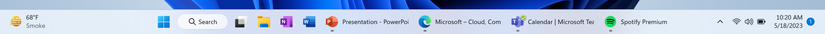 Screenshot of Windows 11 taskbar set to never combine app icons
