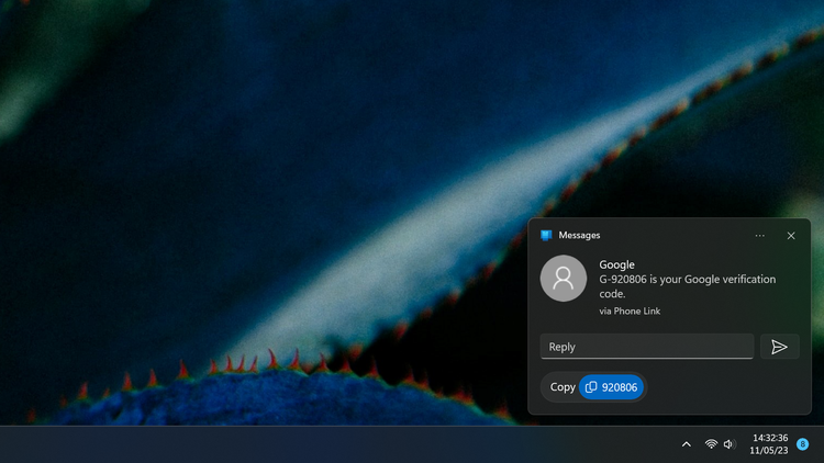 Windows 11 notification copy code