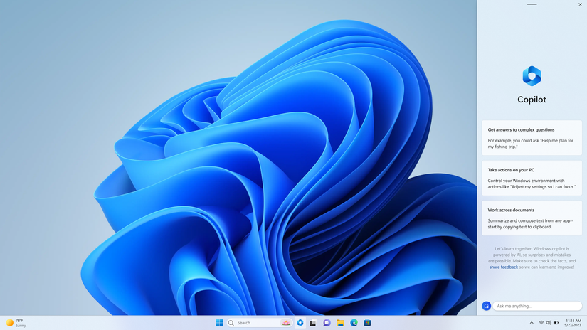 Screenshot of Windows 11 desktop with Copilot sidebar open on the right side