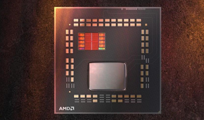 AMD Ryzen 7 5800X3D chip on full display showing details of the actual processor chip