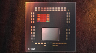 AMD Ryzen 7 5800X3D chip on full display showing details of the actual processor chip
