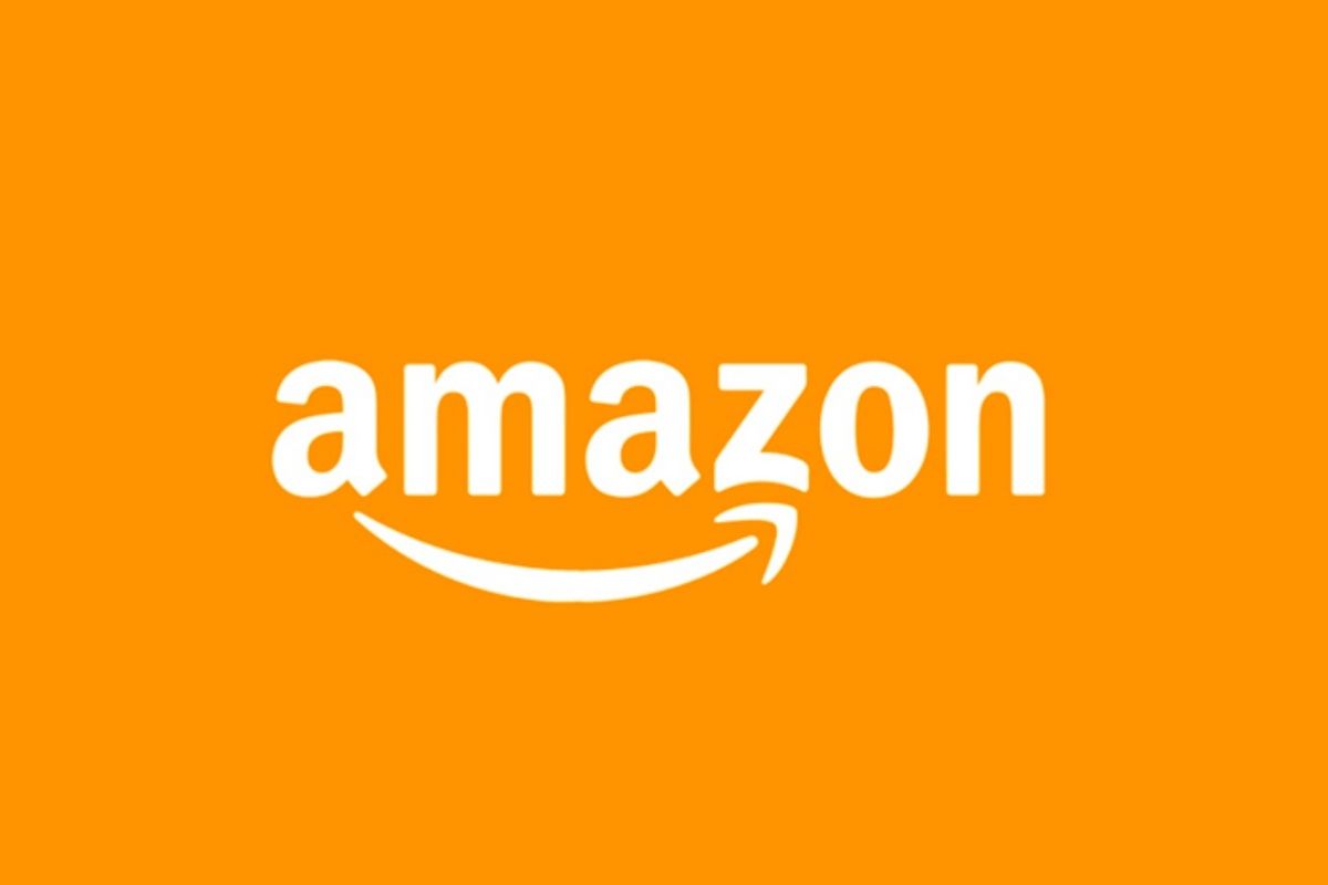 White Amazon logo on gold background