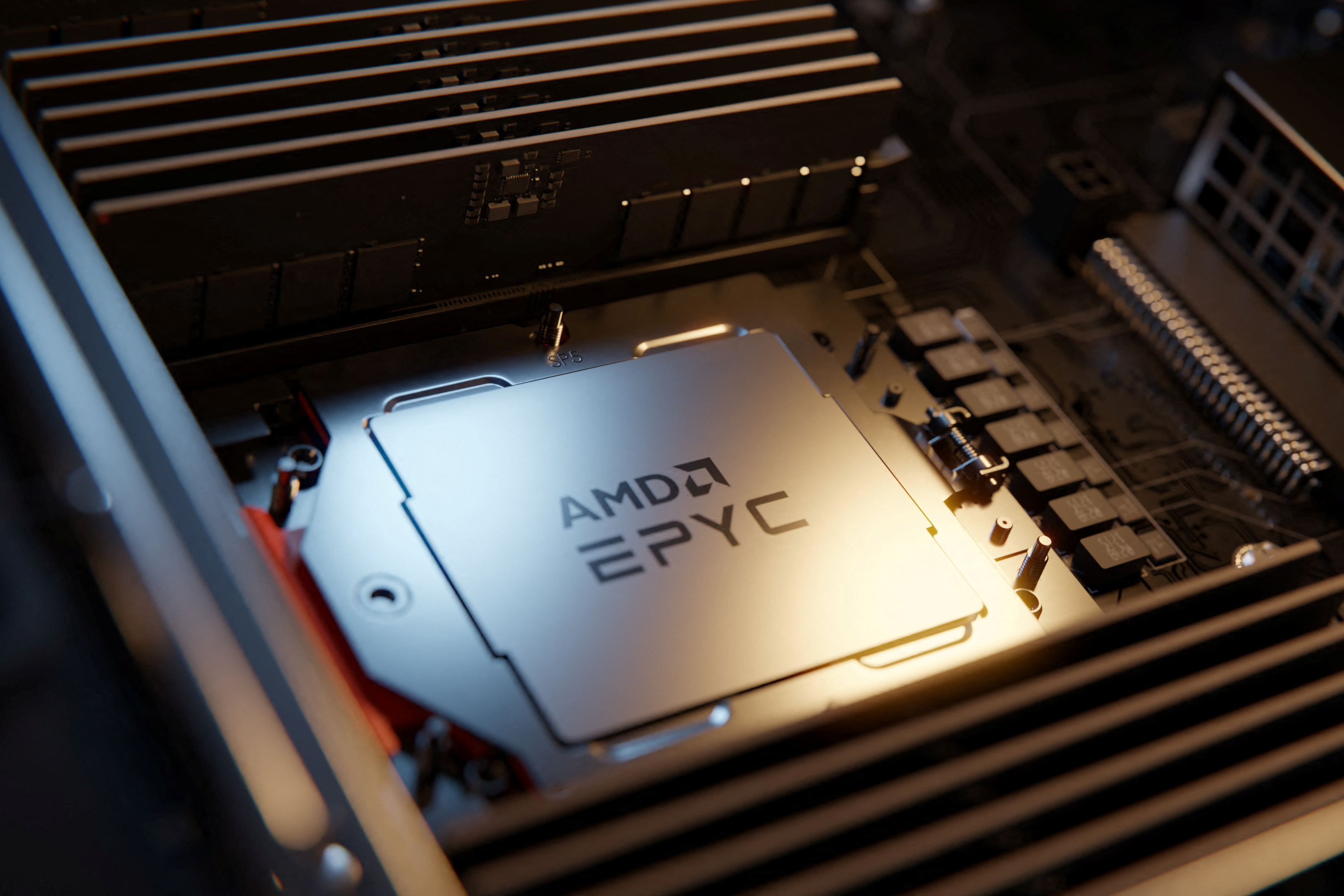 Una representación de un chip AMD Epyc de cuarta generación.