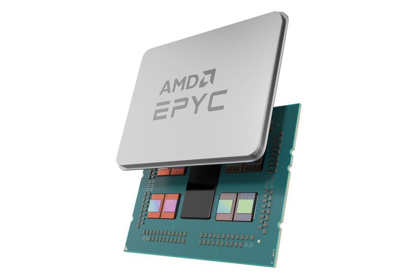 A render of an AMD Epyc Milan-X server CPU.