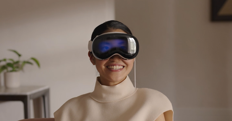 An image showing a person wearing Apple's Vision Pro headset.
