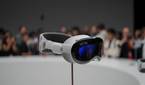 The Apple Vision Pro headset on a stand at WWDC.