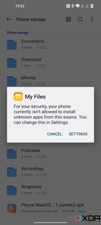Screenshot of Install unknown apps prompt on a OnePlus 10 Pro.