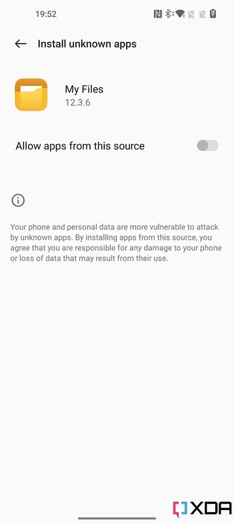 Screenshot of OnePlus 10 Pro settings to allow installation of unknown apps.