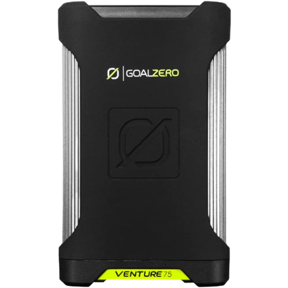 A render of the Goal Zero Venture 75 portable charger in black color.