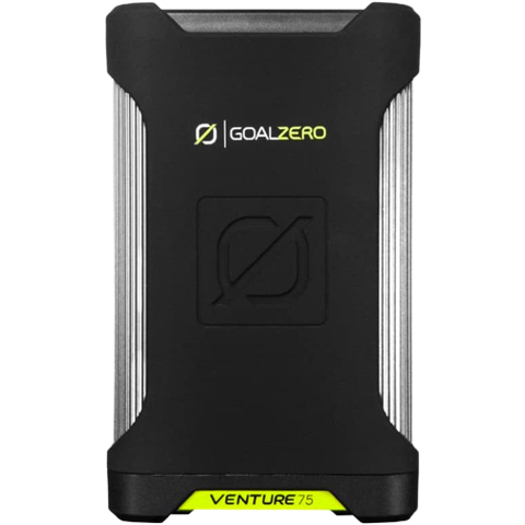 A render of the Goal Zero Venture 75 portable charger in black color.