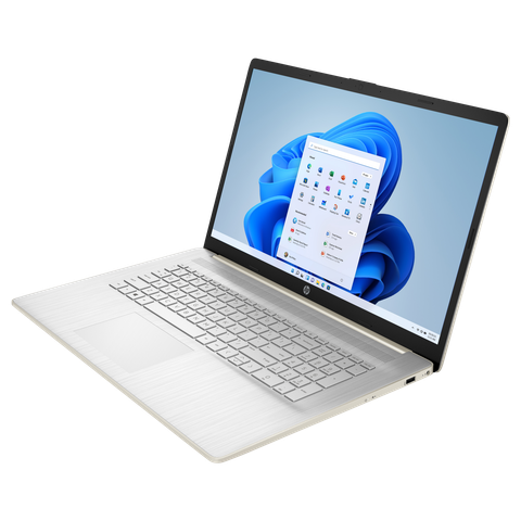 Angled front view of the HP Laptop 17 in Pale gold