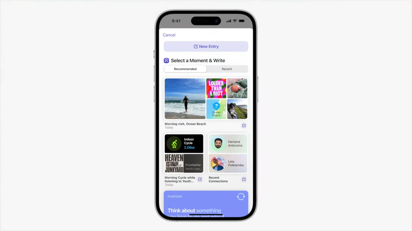 An image showing a render of the an iPhone 14 Pro with the Journal app on its screen.