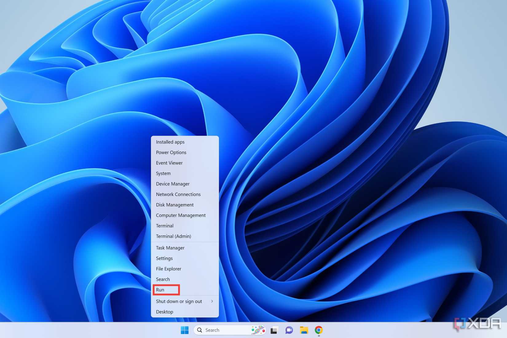 Right-click on the Start button and select Run