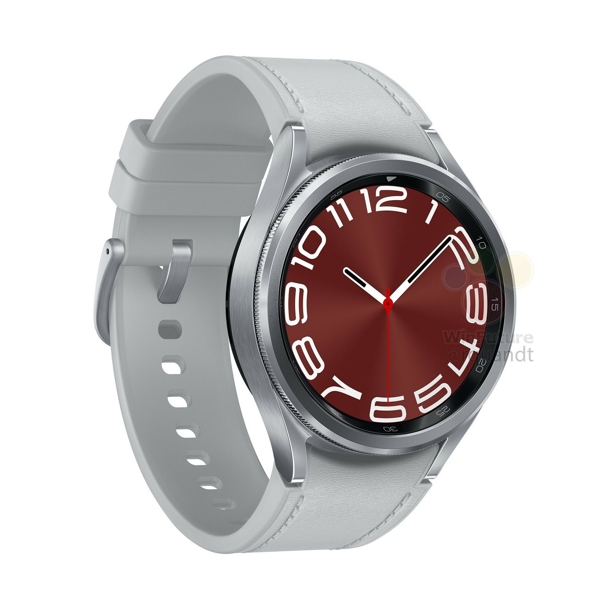 Silver Galaxy Watch 6 Classic on white background.