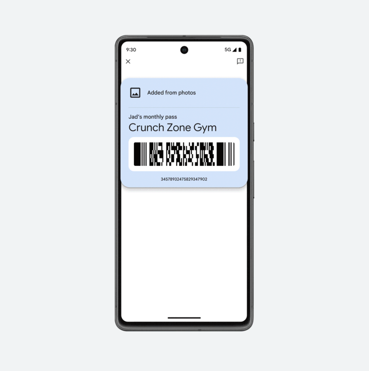 Google Wallet gym Crunch Zone added using barcode 