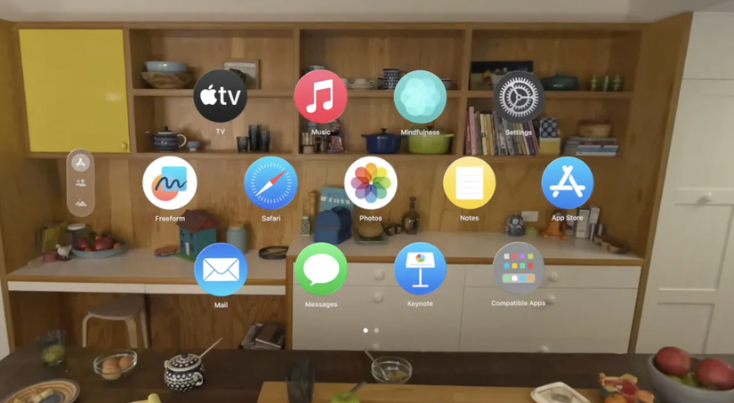 The floating homescreen dock of Vision Pro