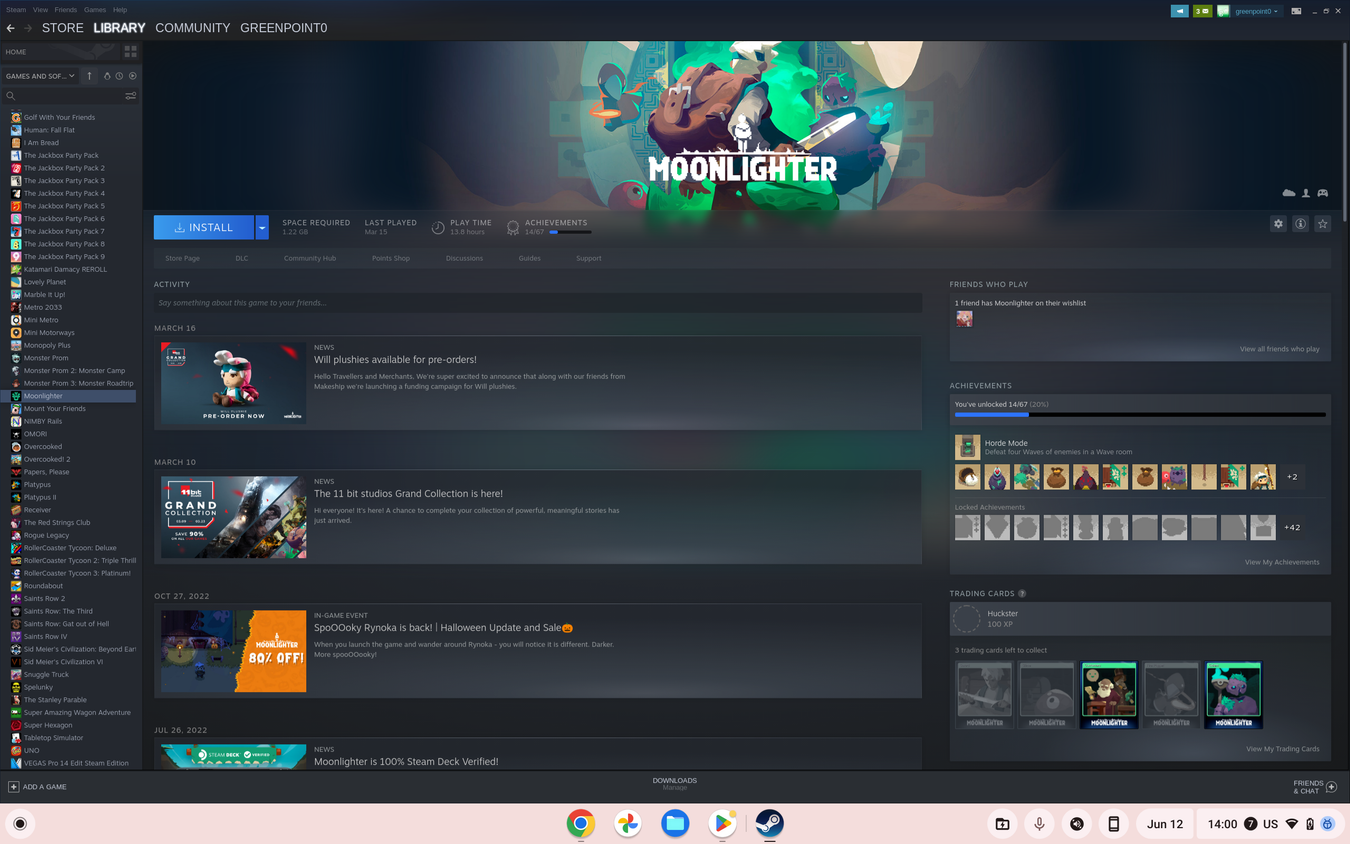 The official version of Steam for Linux distributions as seen on ChromeOS.
