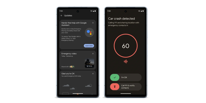 Car Crash Detection  shown on Pixel phone screen 