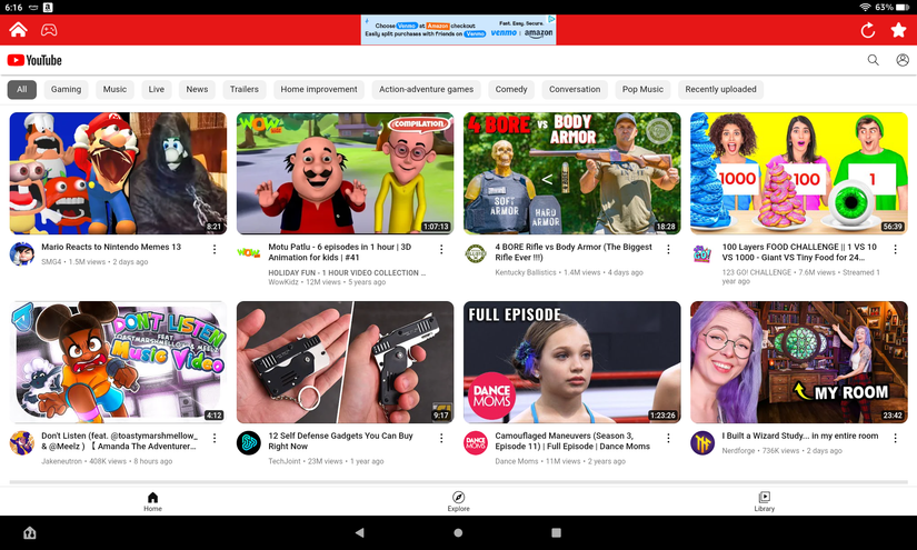 Fire OS' YouTube app