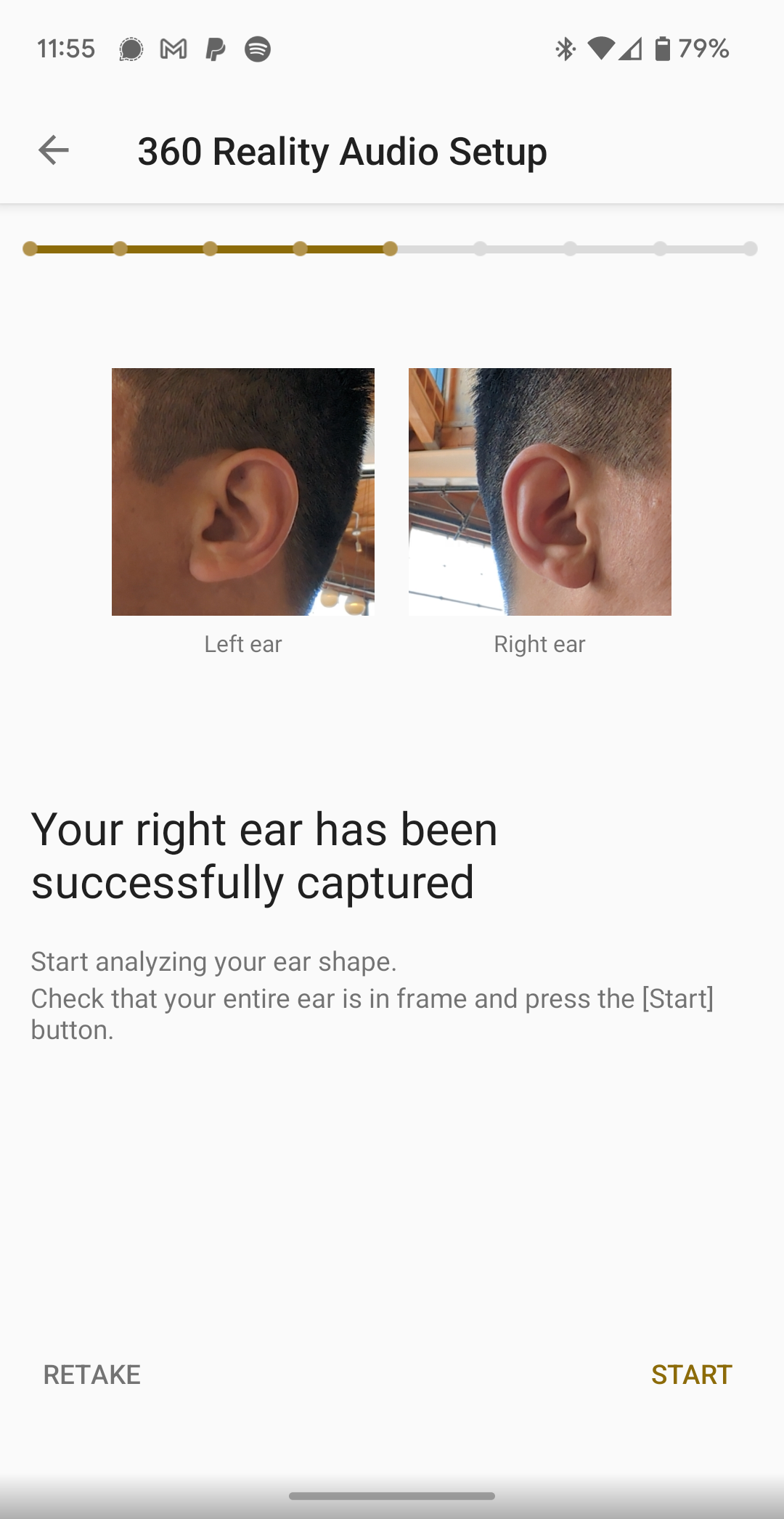 Sony Headphones app screenshot trying to analyze my ears