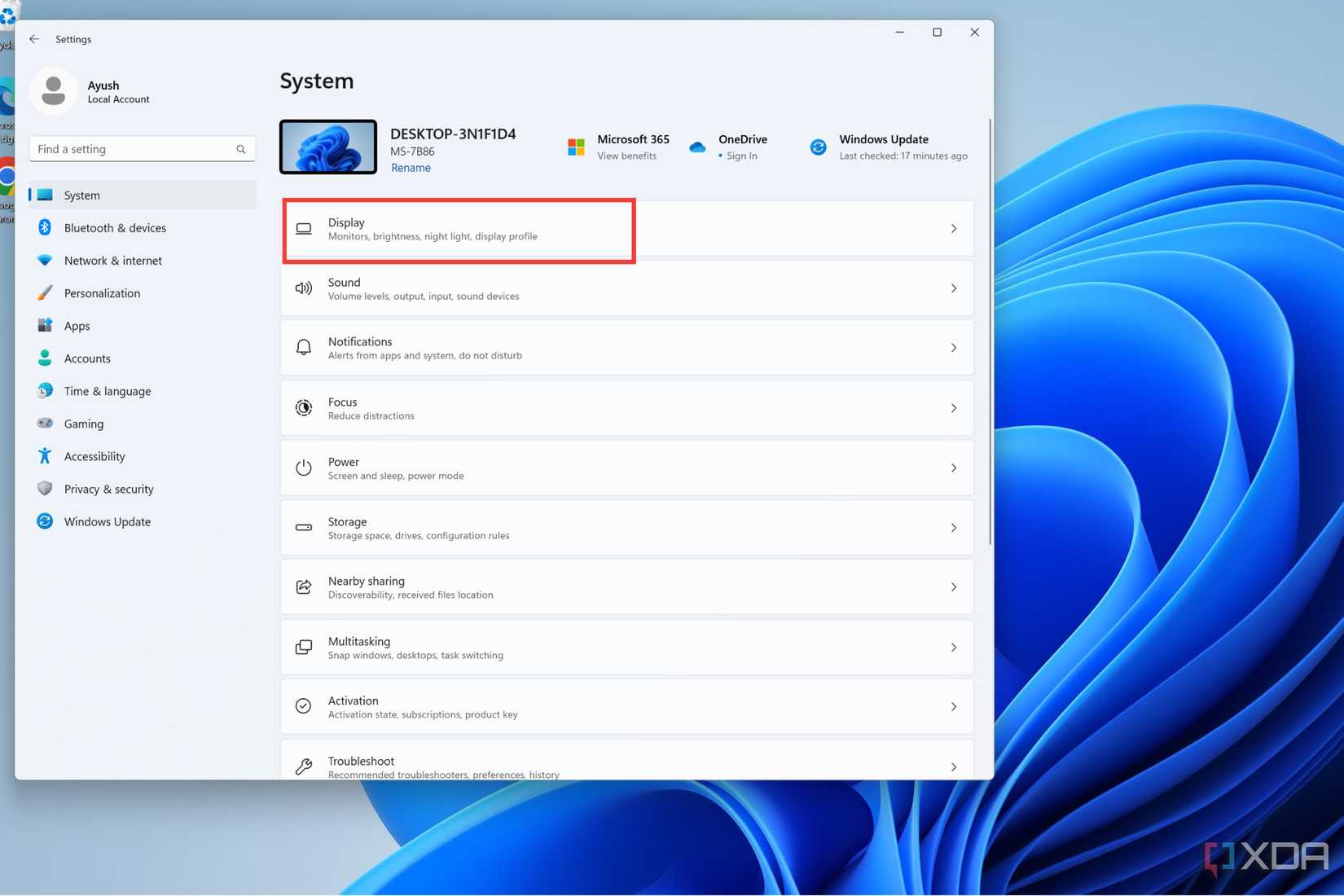 Select the System tab and choose the Display settings