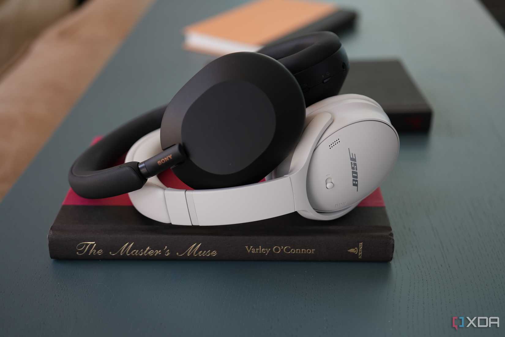 Sony WH-1000XM5 headphones (top) and Bose QuietComfort 45 (bottom). 