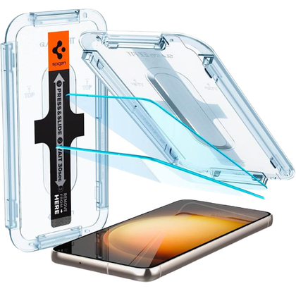 A render of the Spigen Glas.TR EZ Fit tempered glass for Galaxy S23.