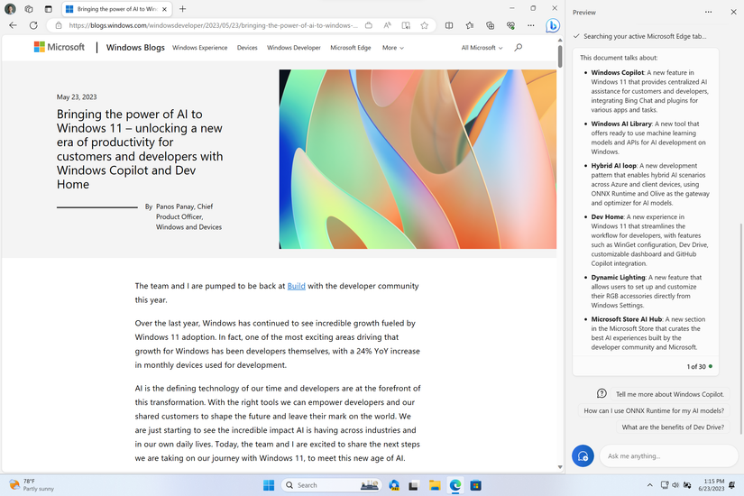 Copilot brings AI to the latest Windows 11 preview