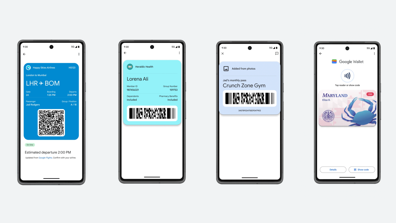 Google Wallet UI i with newly added cards present