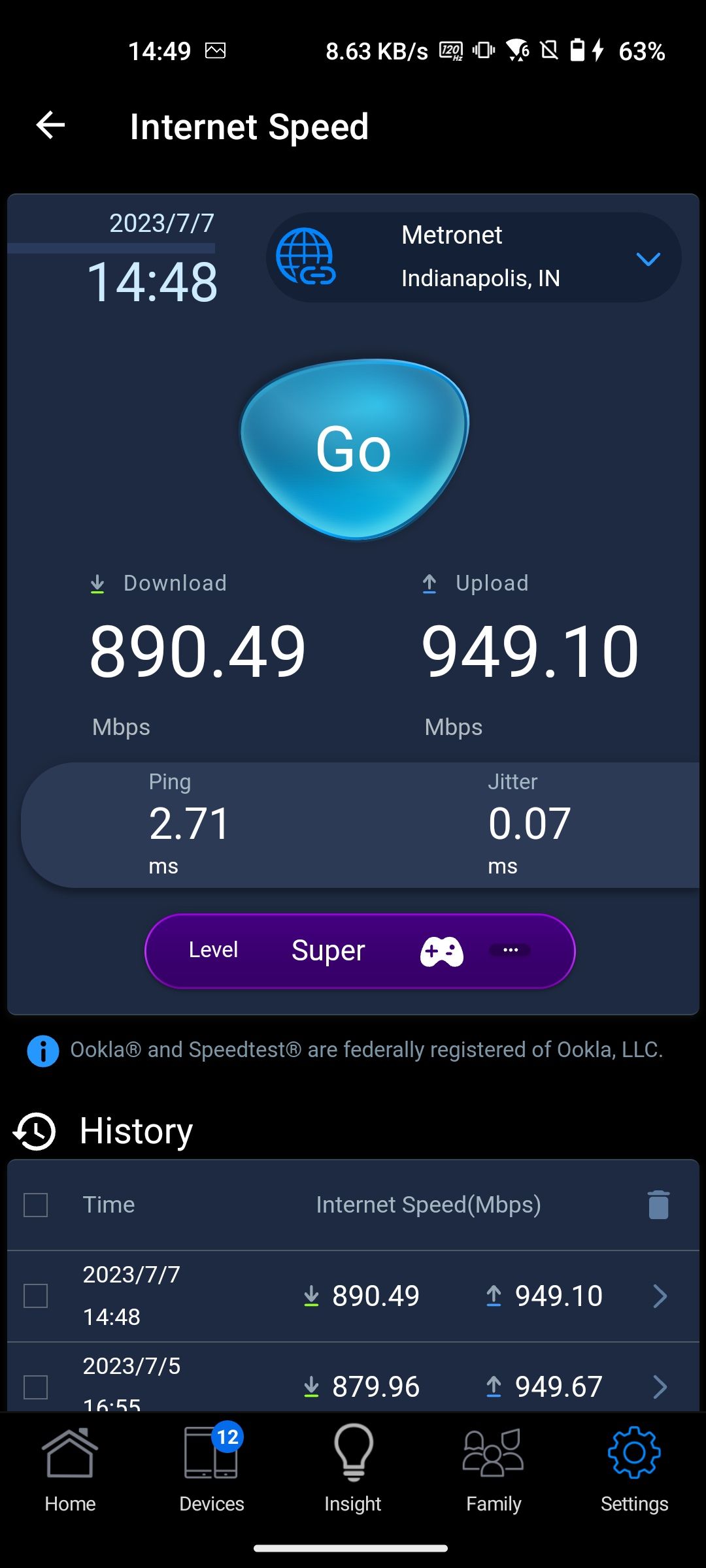 ASUS RT-AX88U Pro Speed Test in app