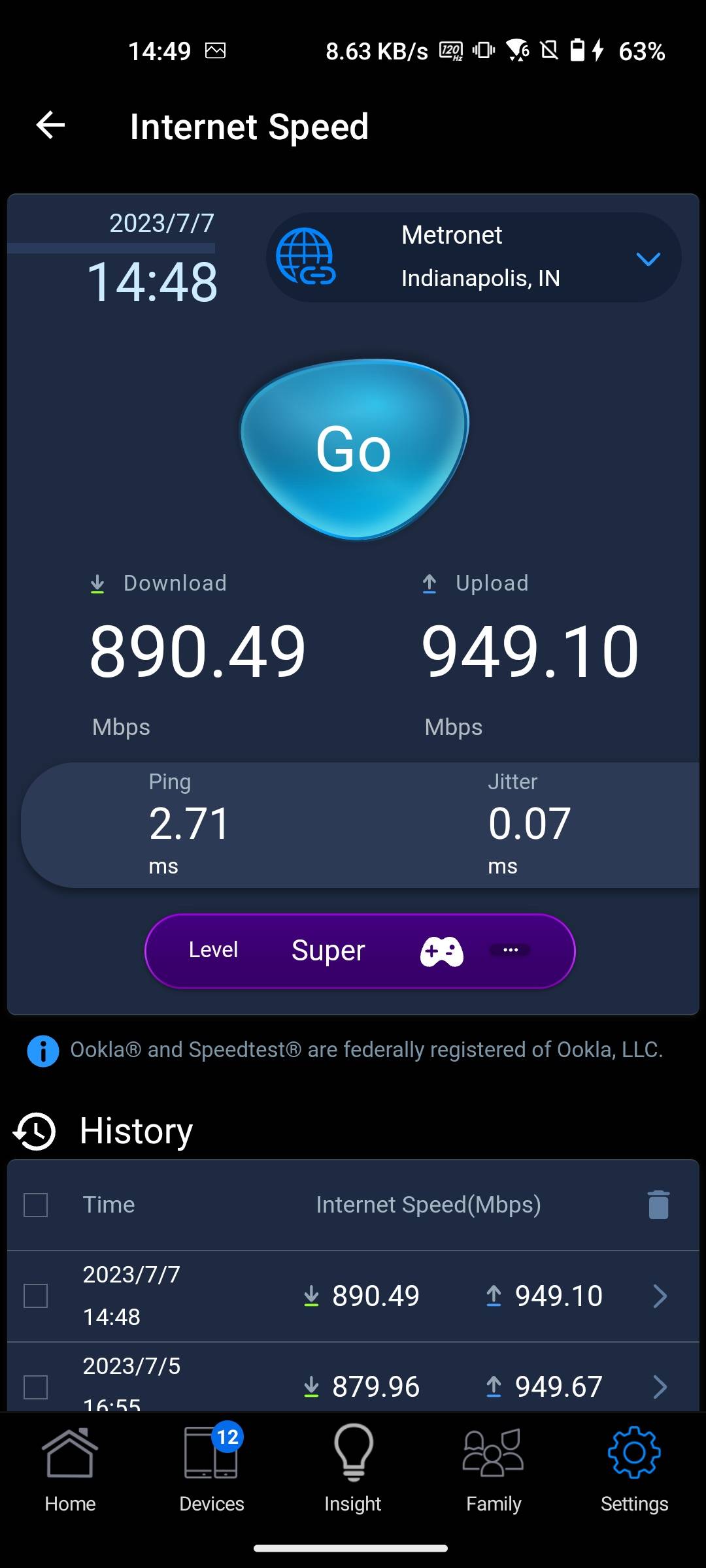 ASUS RT-AX88U Pro Speed Test in app